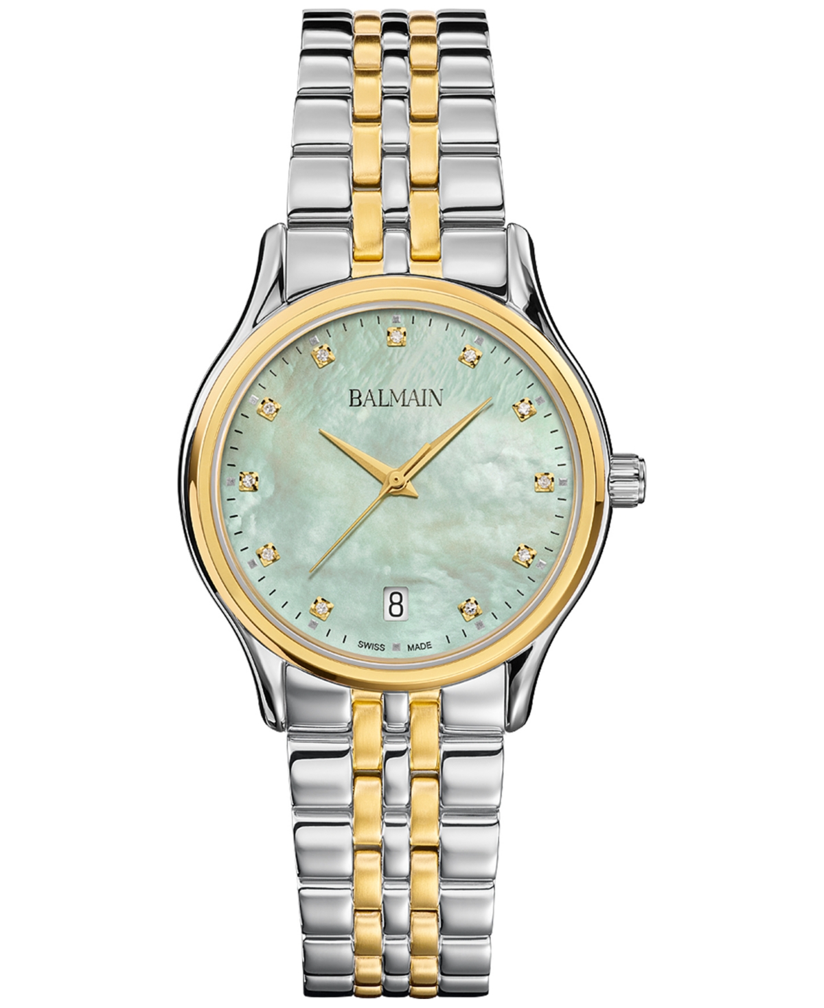 Women's Swiss Beleganza Diamond (1/20 ct. t.w.) Two-Tone Stainless Steel Bracelet Watch 32mm - Green