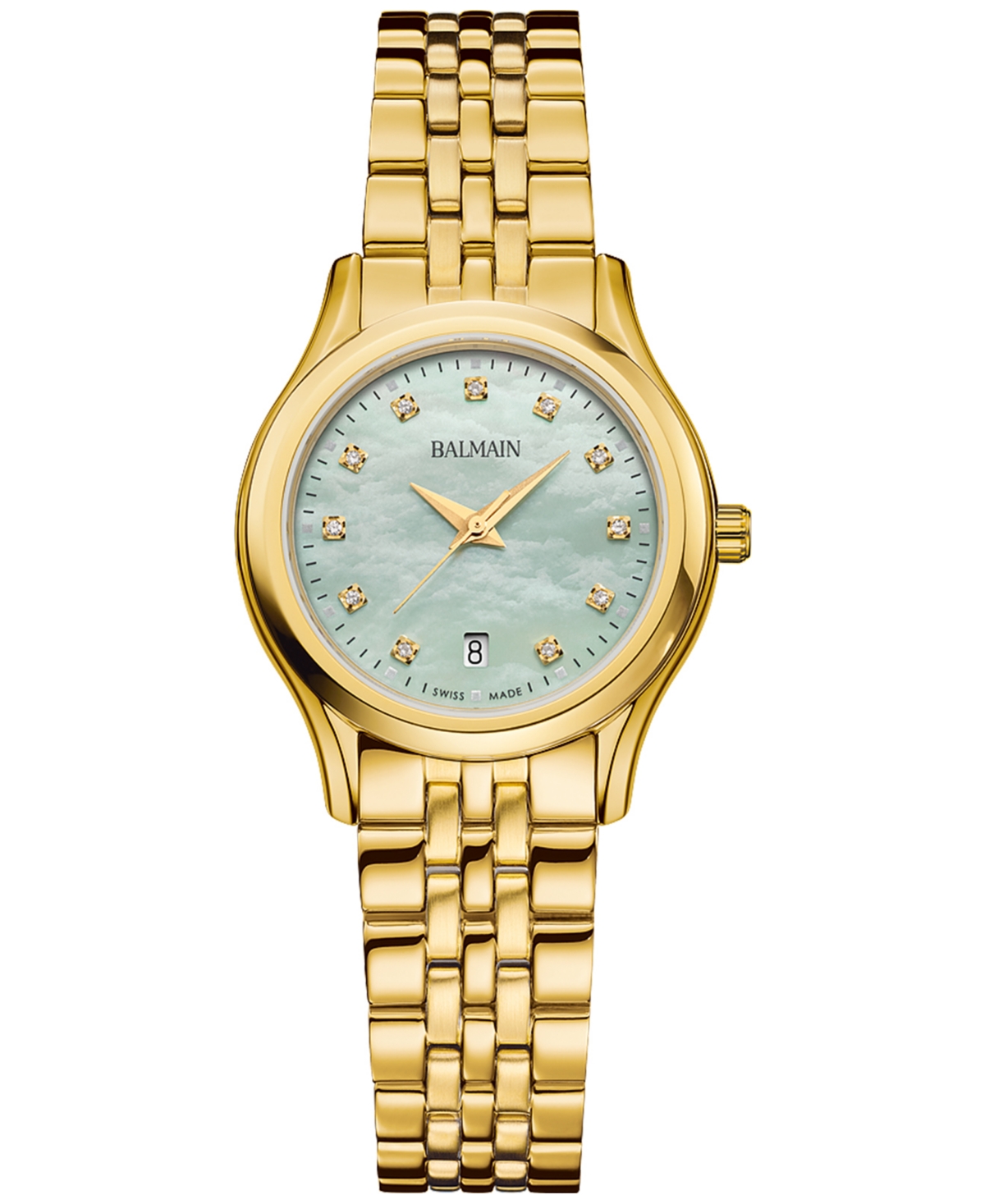 Women's Swiss Beleganza Diamond (1/20 ct. t.w.) Gold Pvd Stainless Steel Bracelet Watch 28mm - Green