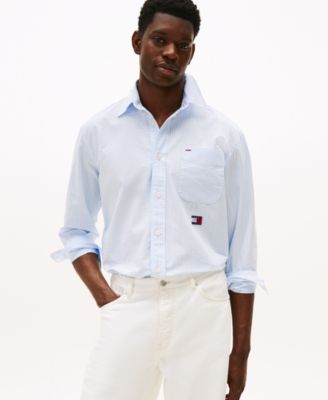 Tommy Hilfiger - Men's Oversized Fit Long Sleeve Striped Button-Down Shirt