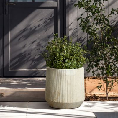2-Piece Marble Off-White Ribbed Texture MgO Planter Set, Indoor and Outdoor
