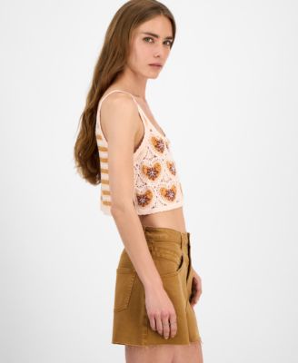 Women's Cropped Crotchet Heart Top