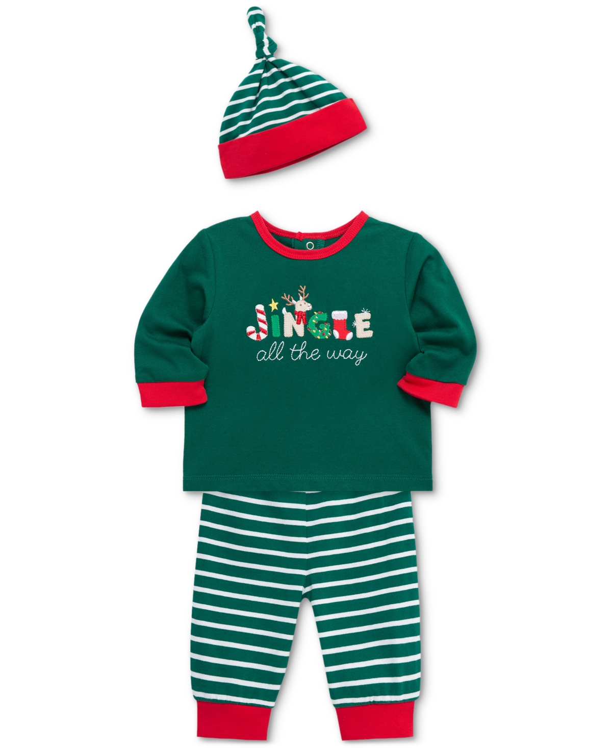Little Me Baby Boys Jingle All The Way Cotton Top, Hat & Jogger Pants, 3 Piece Set