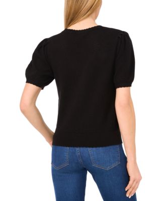 Women's Pointelle-Stitch Short-Sleeve V-Neck Cardigan