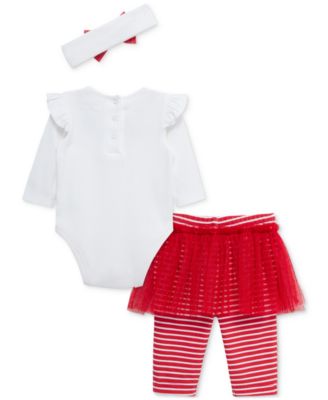 Baby Girls Necklace-Embroidered Holiday Bodysuit Headband & Skirted Leggings, 3 Piece Set