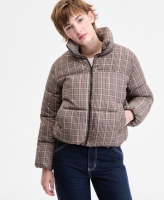 Sebby - Juniors' Plaid Zip-Front Puffer Coat