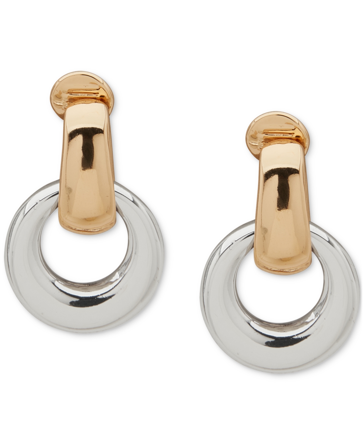 Two-Tone Open Link Oval Drop Comfort Clip On Earrings - T-TONE