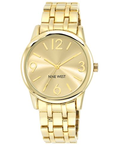 Nine West Women's Gold-Tone Adjustable Bracelet Watch 39mm NW/1578CHGB