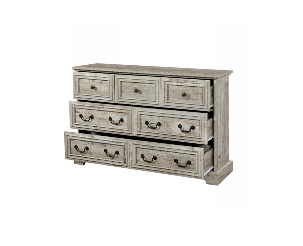 Farmhouse 7 Drawers Dresser Bathroom Cabinet for Rustic Chest of Drawers with Natural Texture Vintage Design Storage Organizer - Grey