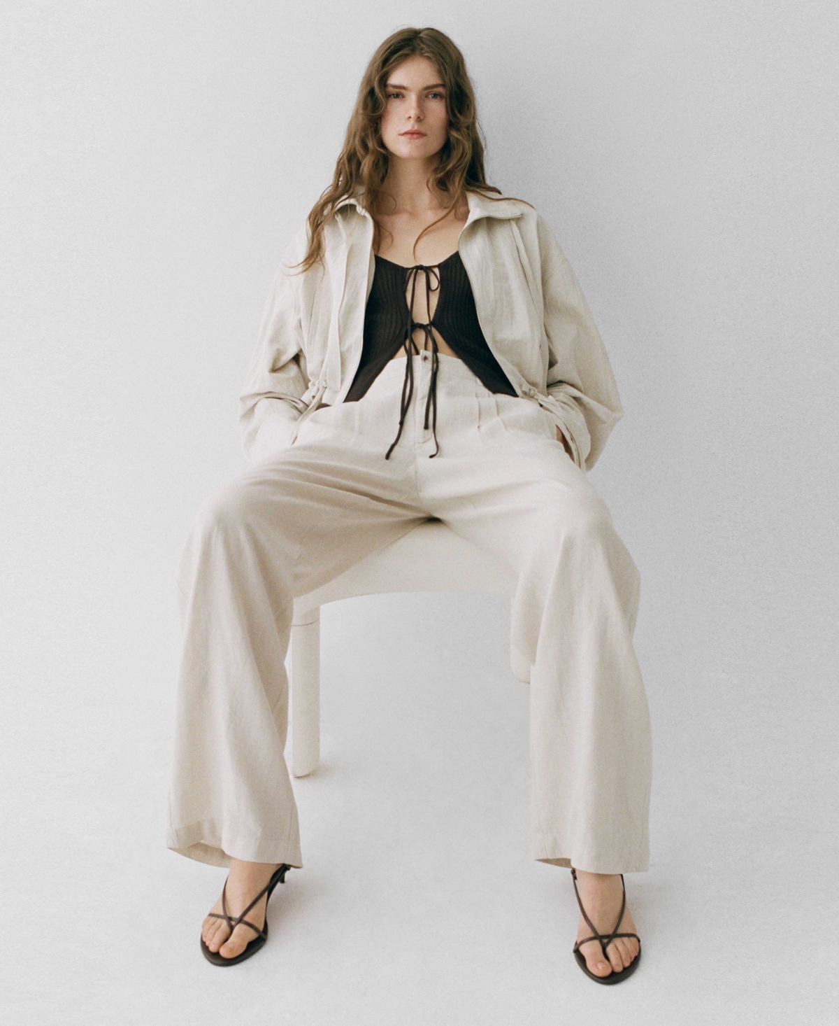 Shop Mango Women's Tortoiseshell Button Linen Pants