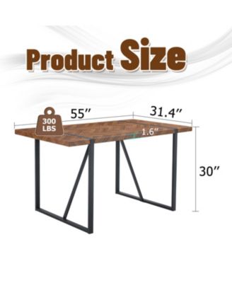 1Pc MDF & Metal Legs, Fishbone Textured Top, Retro Style Rectangular Dining Table