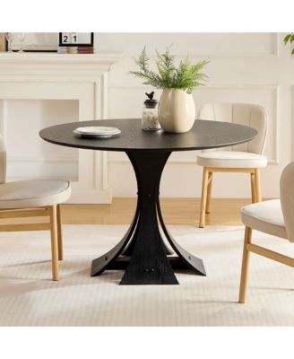 47.24" Round Modern Style MDF Wood Dining Table in Black Suitable for Kitchen, Living Room, Cafe, Milk Tea Shop