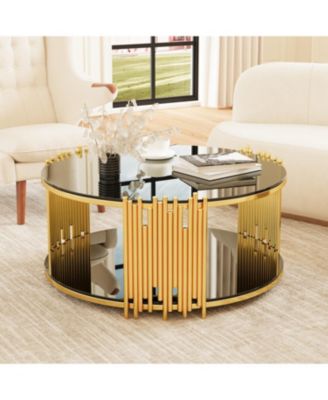  + Stainless Steel + Black Glass Top + Coffee Table