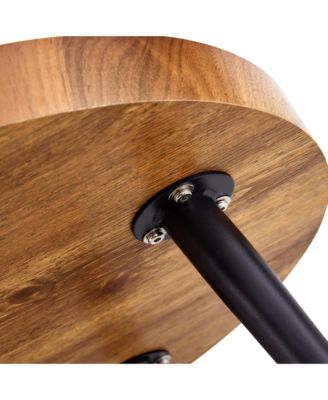 Natural Wood Round Coffee Table - 23.6" Diameter, Black Metal Leg