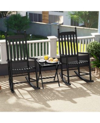 High-Back Acacia Wood Outdoor Rocking Chair with Solid Rocking Base-Black