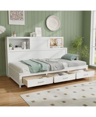 Twin Size Daybed w/ 3 Drawers Wooden Sofa Bed Frame w/ Storage Shelves