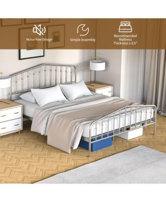 Queen Size Metal Bed Frame Platform Headboard & Footboard W/Storage Sliver