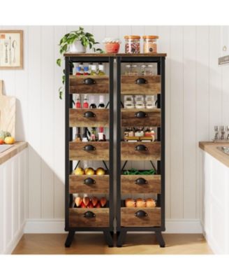 Wood Fruit and Vegetable Storage Rack Set of 2, 5-Tier Narrow Snack Stand Kitchen Stand Fruit Basket