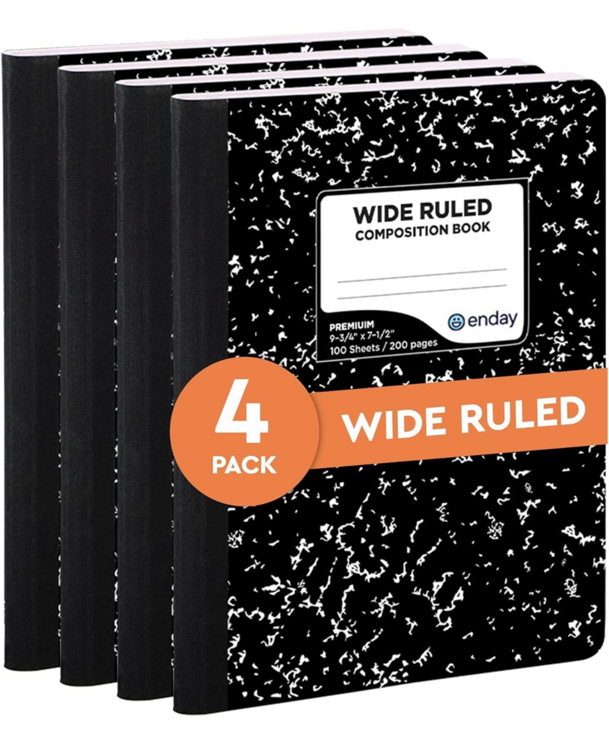 Marble Composition Notebook Wide Ruled Black and White Composition Books 100 Sheets (4 Pack)