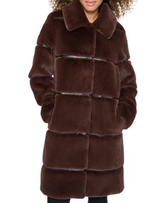 KARL LAGERFELD PARIS - Women's Faux-Leather Trim Faux-Fur Coat