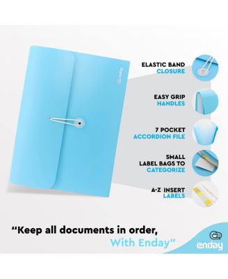 Accordion File Organizer Blue, 7 Pocket Expanding File and Cover Folder with Labels, Plastic Portable Desktop Letter A4 Paper, 1 Pc – by Enday