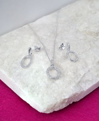 2-Pc. Set Diamond Oval Pendant Necklace & Matching Drop Earrings (1/6 ct. t.w.) in Sterling Silver, Exclusively at Macy's