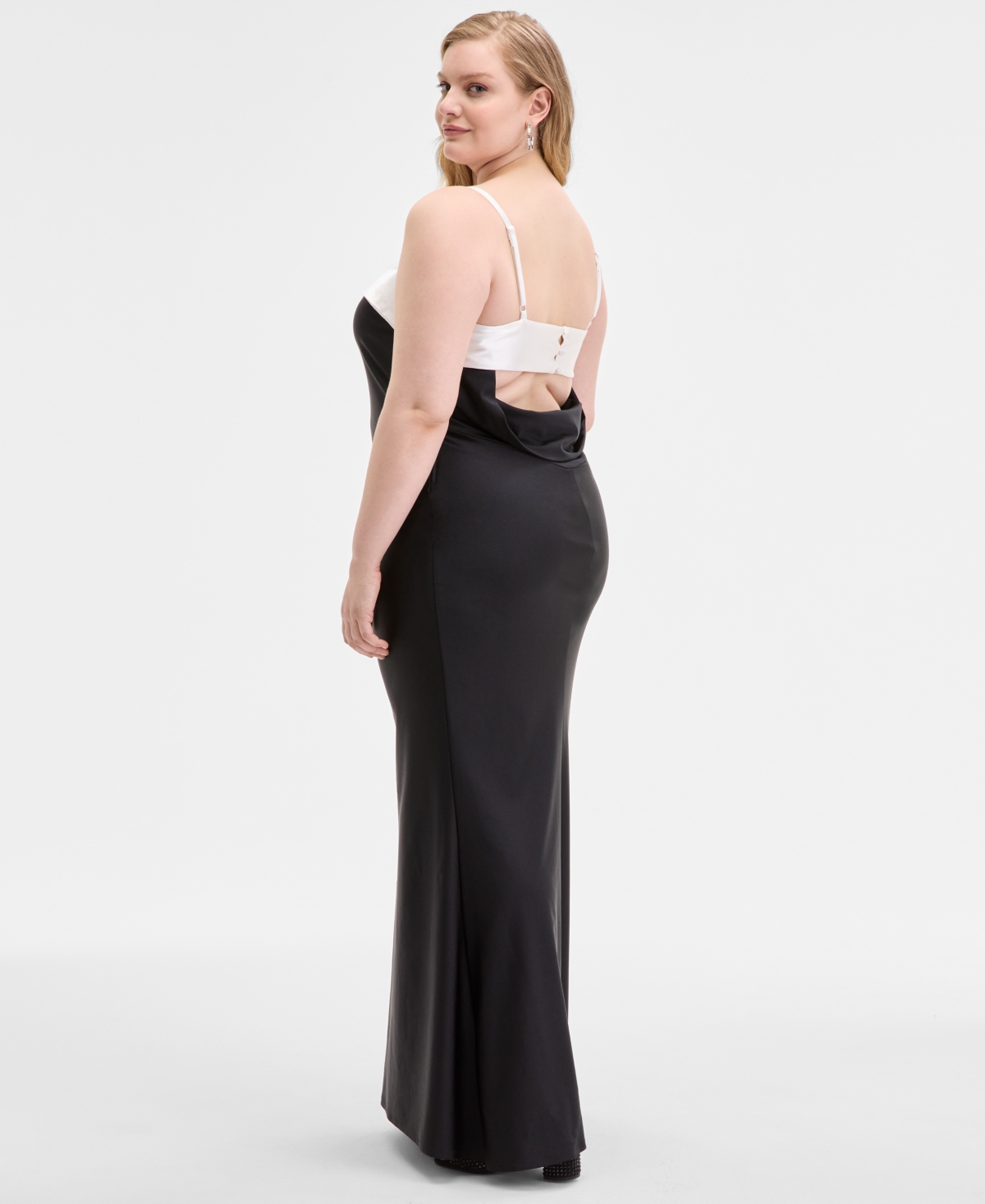 City Studios Trendy Plus Overlay-band Power-satin Gown In Multi