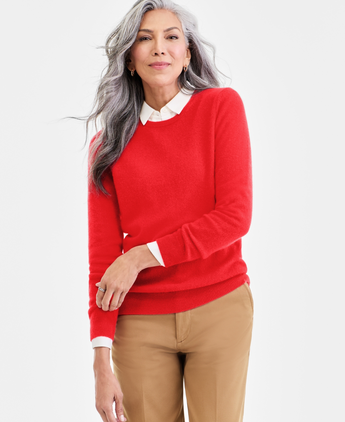 Charter Club Women's Long-sleeve 100% Cashmere Crewneck Sweater, Macy's Exclusive In Red