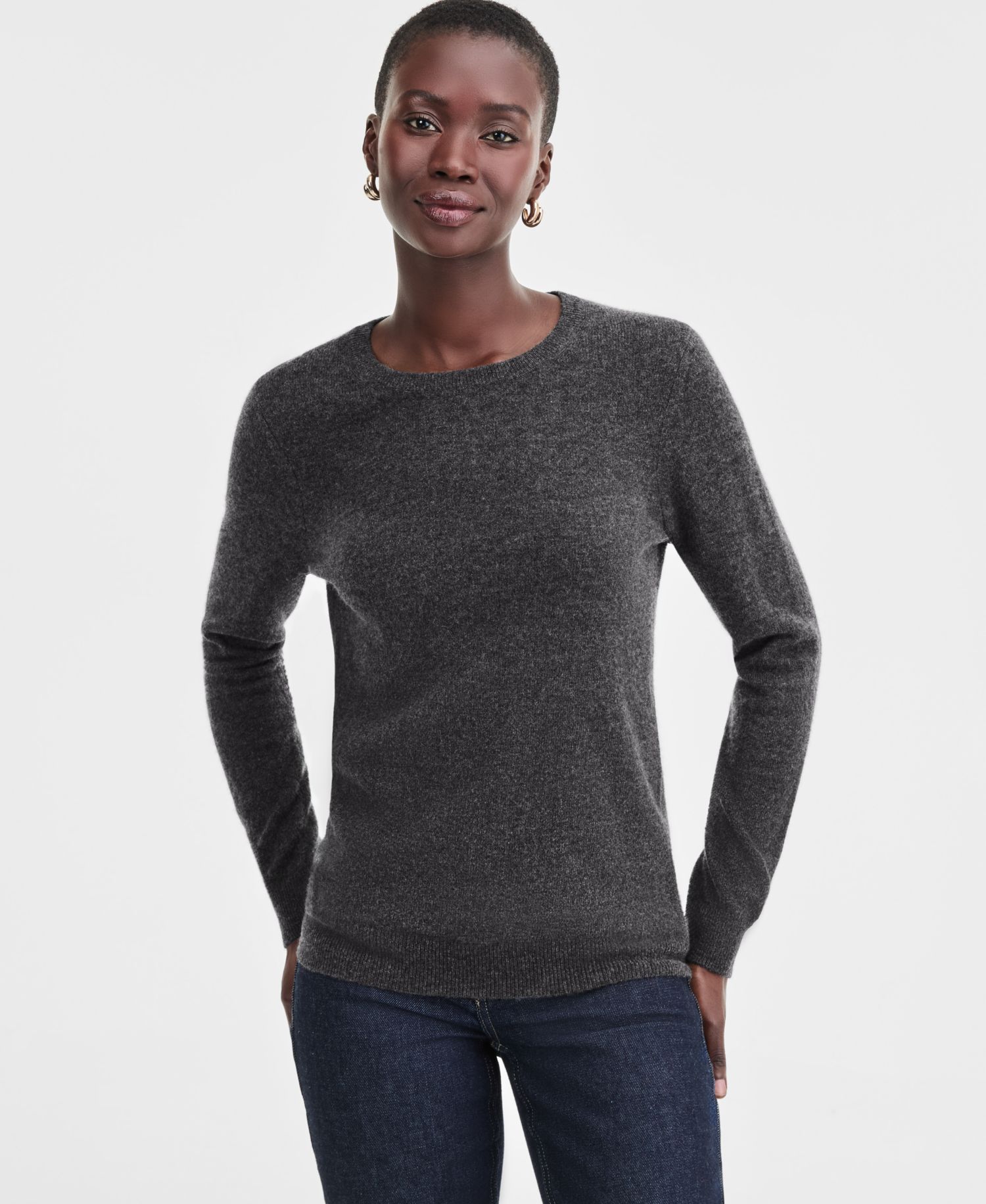 100% Cashmere Women's Petite Long-Sleeve Crewneck Sweater