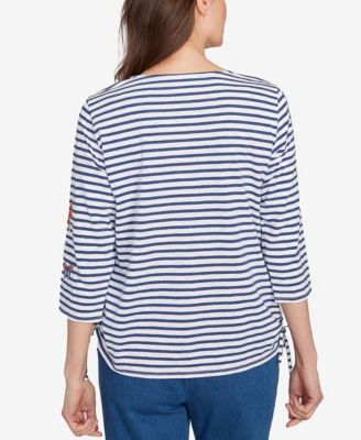 Petite El Paso Floral Stripe Ruched Sides Top