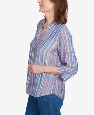 Petite El Paso Textured Multi Stripe Collared Top