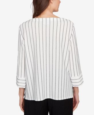 Petite Santa Barbara Splice Textured Stripe Crew Neck Top with Necklace