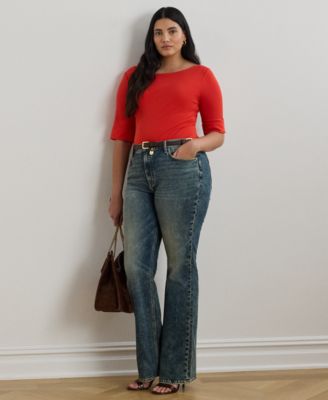 Plus Size Stretch Cotton Boatneck Top