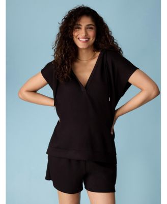 Maternity V-Neck Short Sleeve Hooded Top - Motherhood