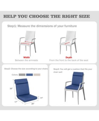 4Pcs Outdoor Cartridge High Back Dining Chair Cushion Set, Fade and Water Resistant Polyester Fabric Cover with Ties and Zipper