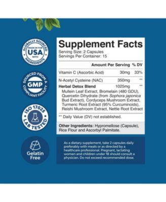 Lung Cleanse Capsules | Lung Detox Mullein Leaf Capsules | Respiratory Supplement for Sinus Immunity Breathing Support | 30ct