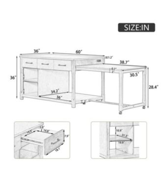 Extendable Kitchen Island Cart w/ Power Outlets & Storage