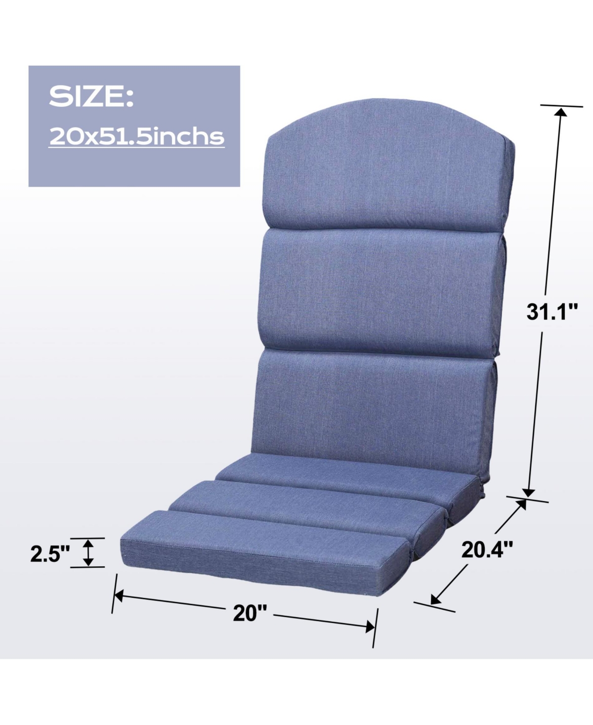 Aoodor Patio Chair Cushions for Adirondack Chairs, High-Back Design, 52"x20"x2.5" Olefin Fabric Slipcovers with Ties, Outdoor Furni