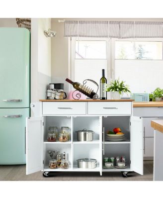 Kitchen Island Cart with Knife Block and Lockable Castors