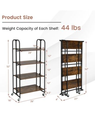 26" Steel & Wood Foldable, Open Shelves, Locking Wheels, Industrial Style Kitchen Utility Cart