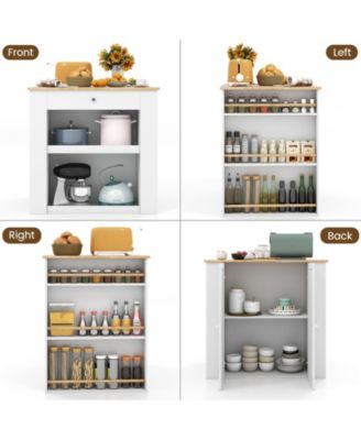 Rubberwood Top Kitchen Island with Storage