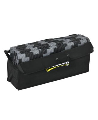 Reversible Outdoor Rug, 9' x 18' Waterproof Plastic Straw Floor Mat, Portable RV Camping Carpet with Carry Bag, Large Floor Mat for Backyard, Deck, Picnic, Beach, Black & Gray Geometric