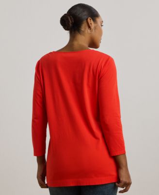 ラルフ・ローレン Lauren Ralph Lauren Plus Size Cotton Jersey Three-quarter-sleeve T Lauren Ralph Lauren Women's Plus Size Split-Neck Three