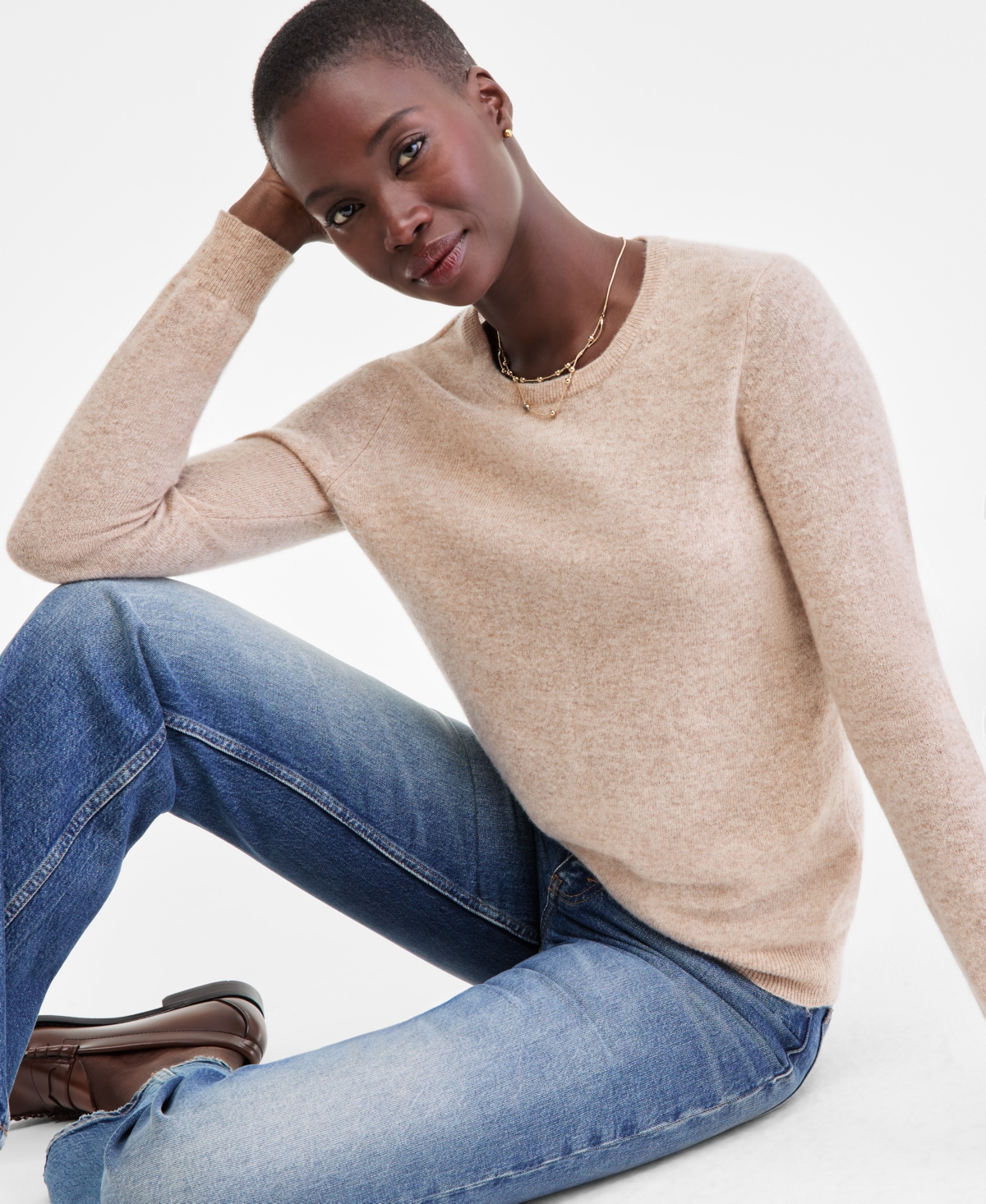 Women's Long-Sleeve 100% Cashmere Crewneck Sweater, Macy's Exclusive - Deep Pine