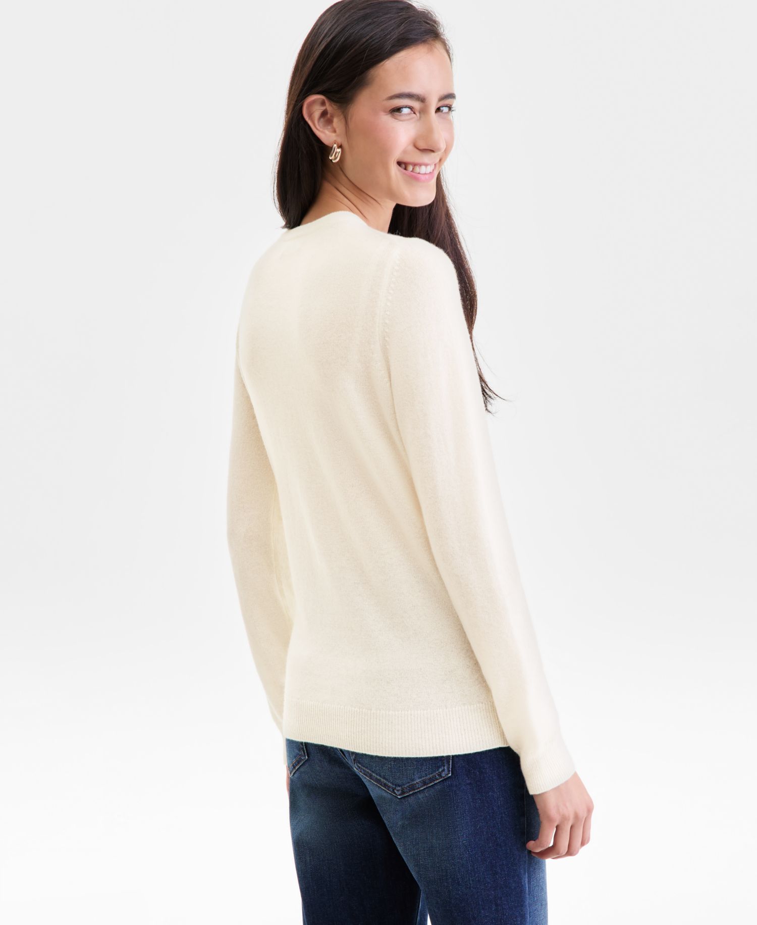 100% Cashmere Women's Petite Long-Sleeve Crewneck Sweater