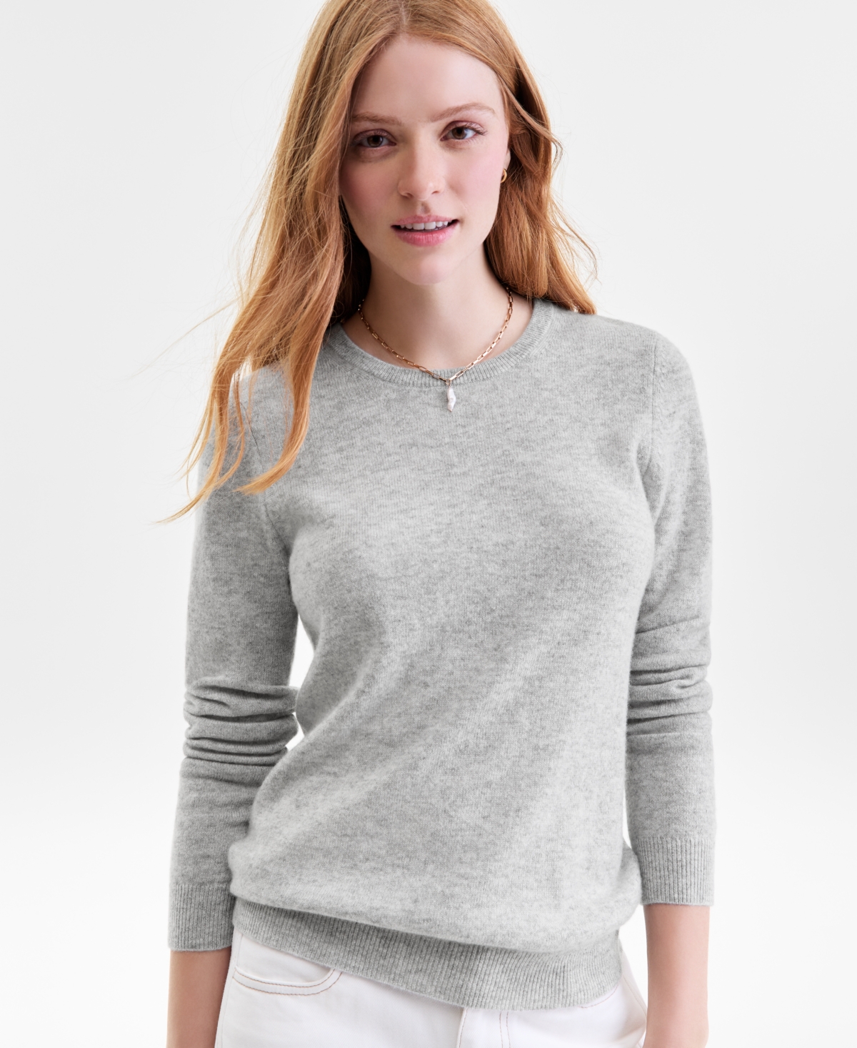 Women's Long-Sleeve 100% Cashmere Crewneck Sweater, Macy's Exclusive - Deep Pine