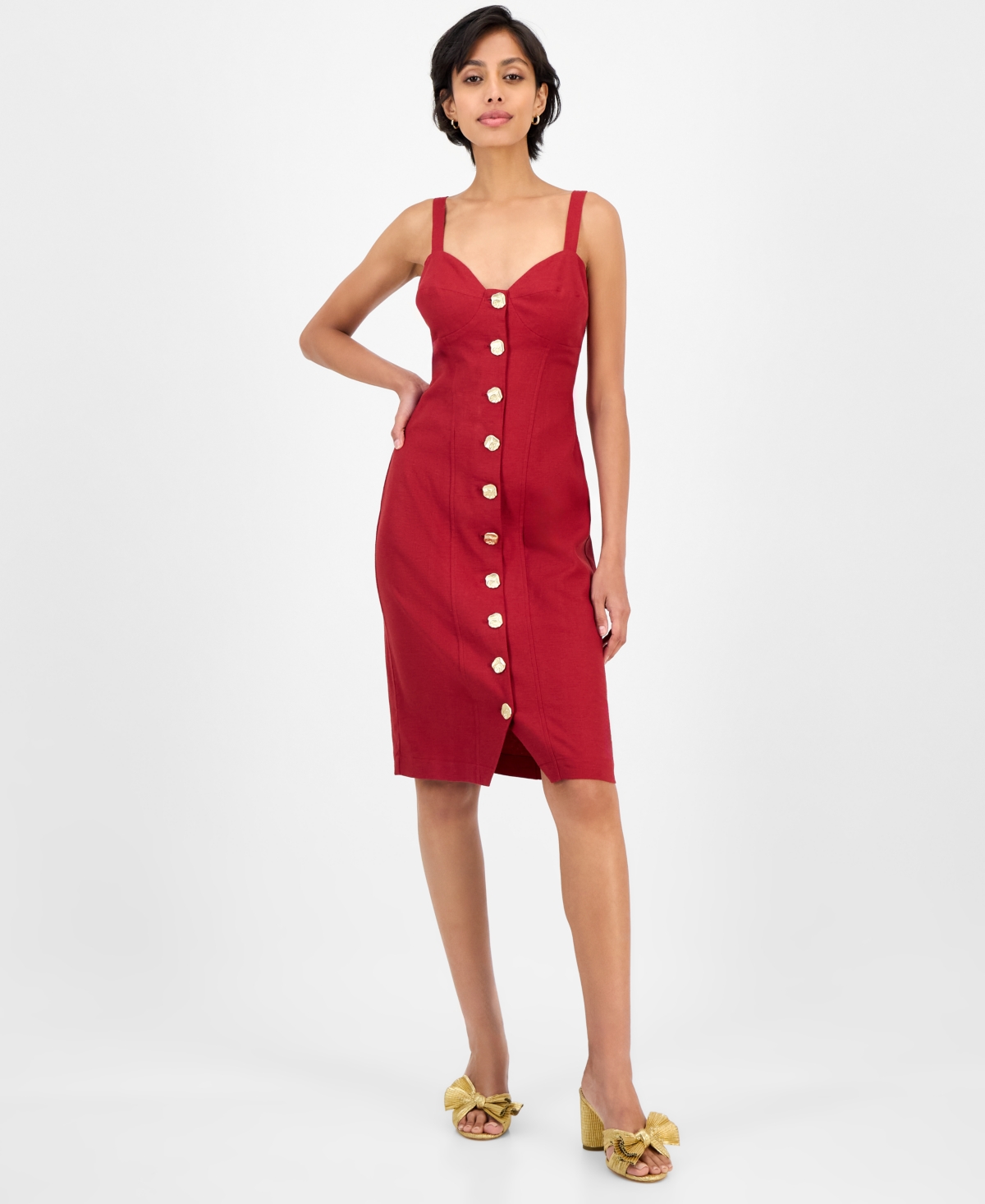 Juniors' Button-Front Bustier Sleeveless Dress - Wine