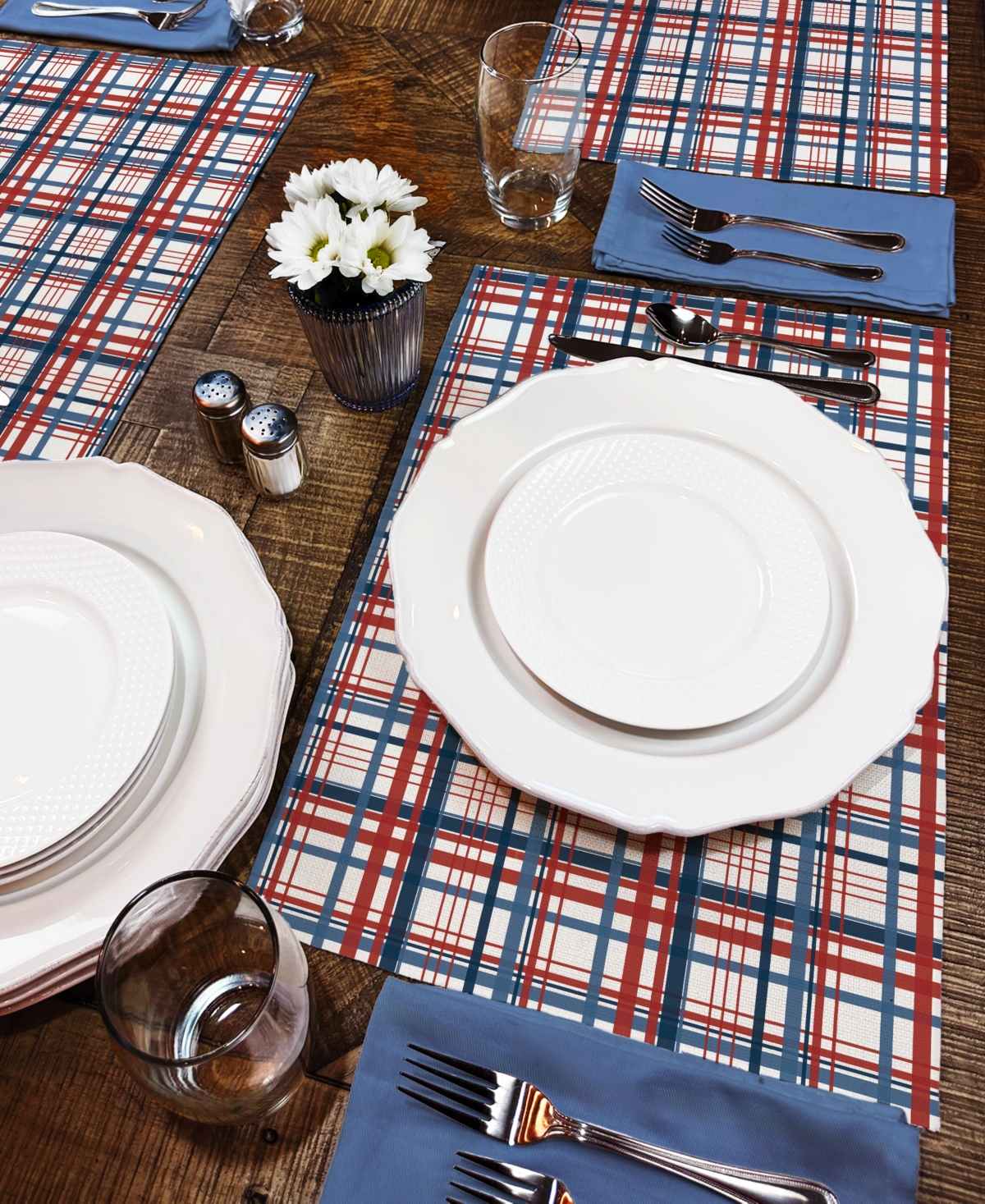 Counterart Patriotic Plaid Premier Fabric Placemats, Set Of 4
