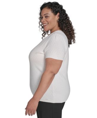 Plus Size Textured Short-Sleeve Sweater