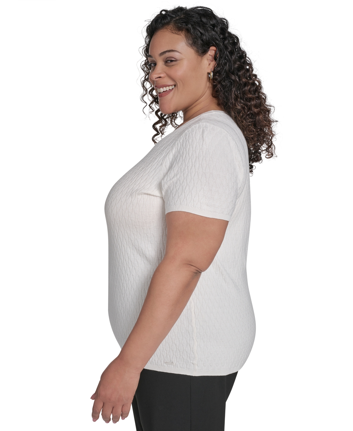 Calvin Klein Plus Size Textured Short-sleeve Sweater In White