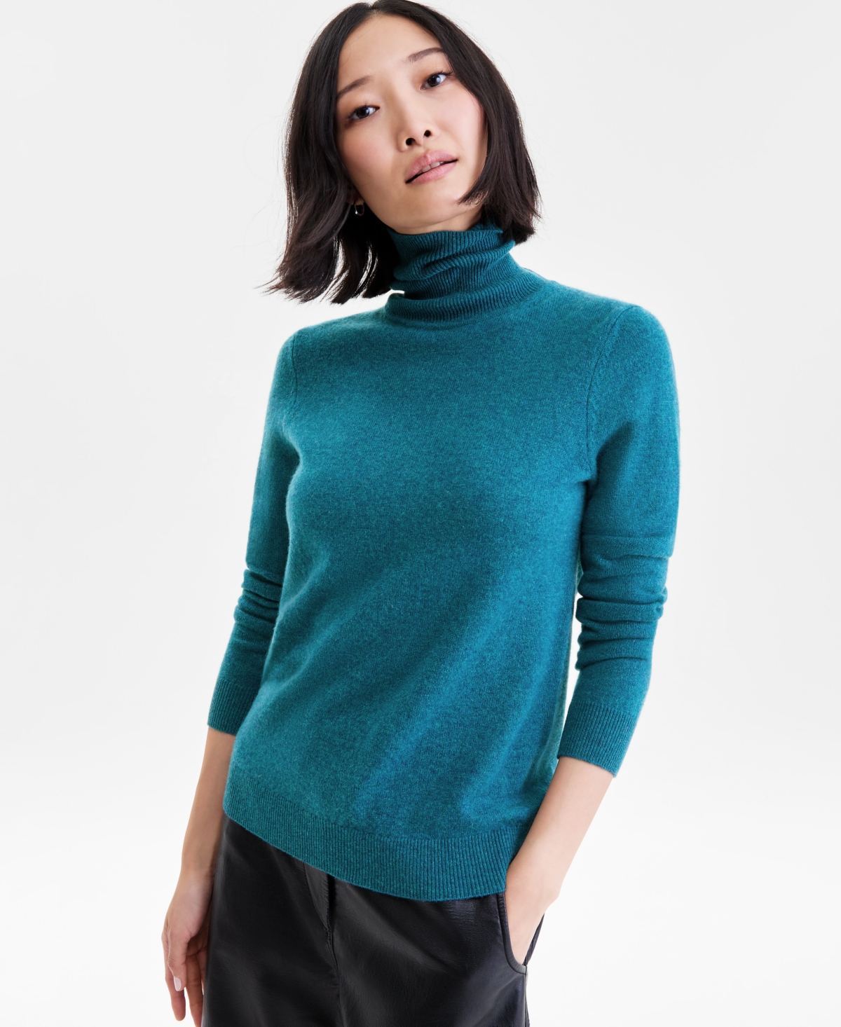 Women's 100% Cashmere Turtleneck Sweater, Macy's Exclusive - Blue Opal Heather
